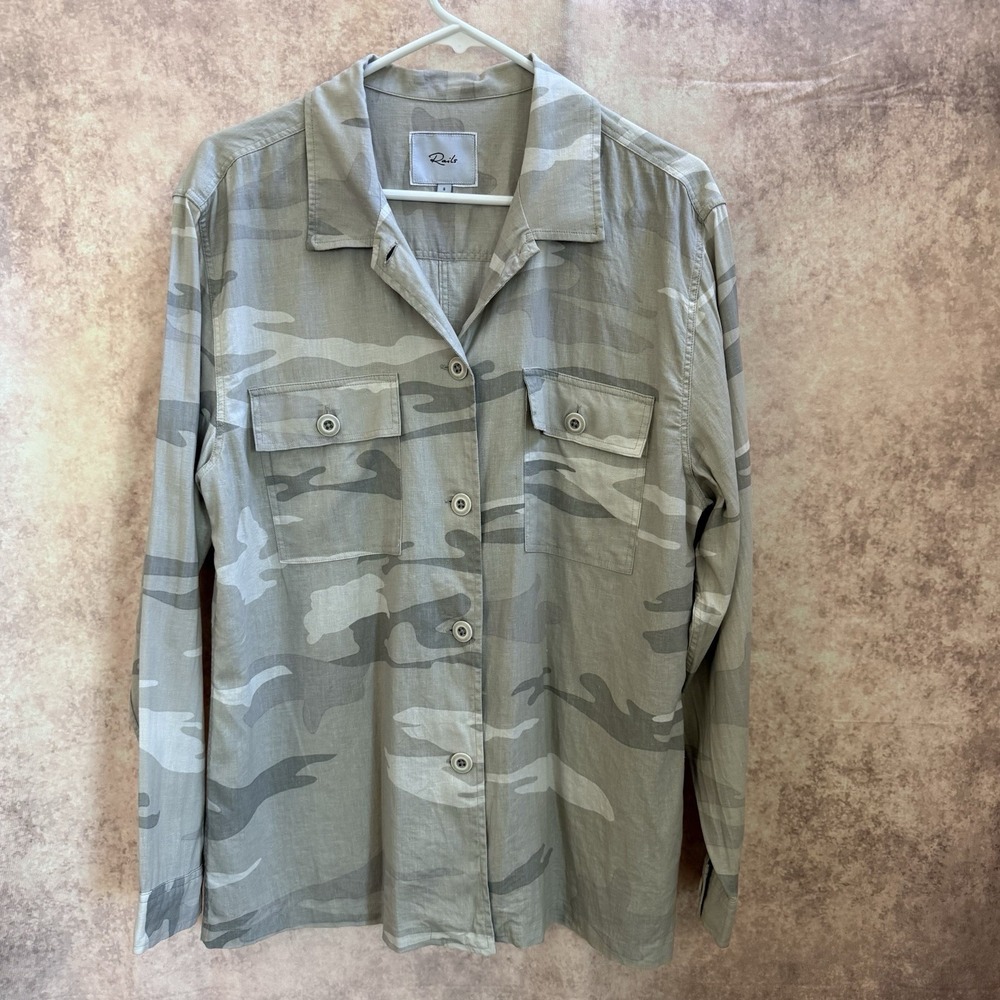 Rails Everett‎ Button Shirt Women's Sz Small Gray Desert Camo Linen Blend